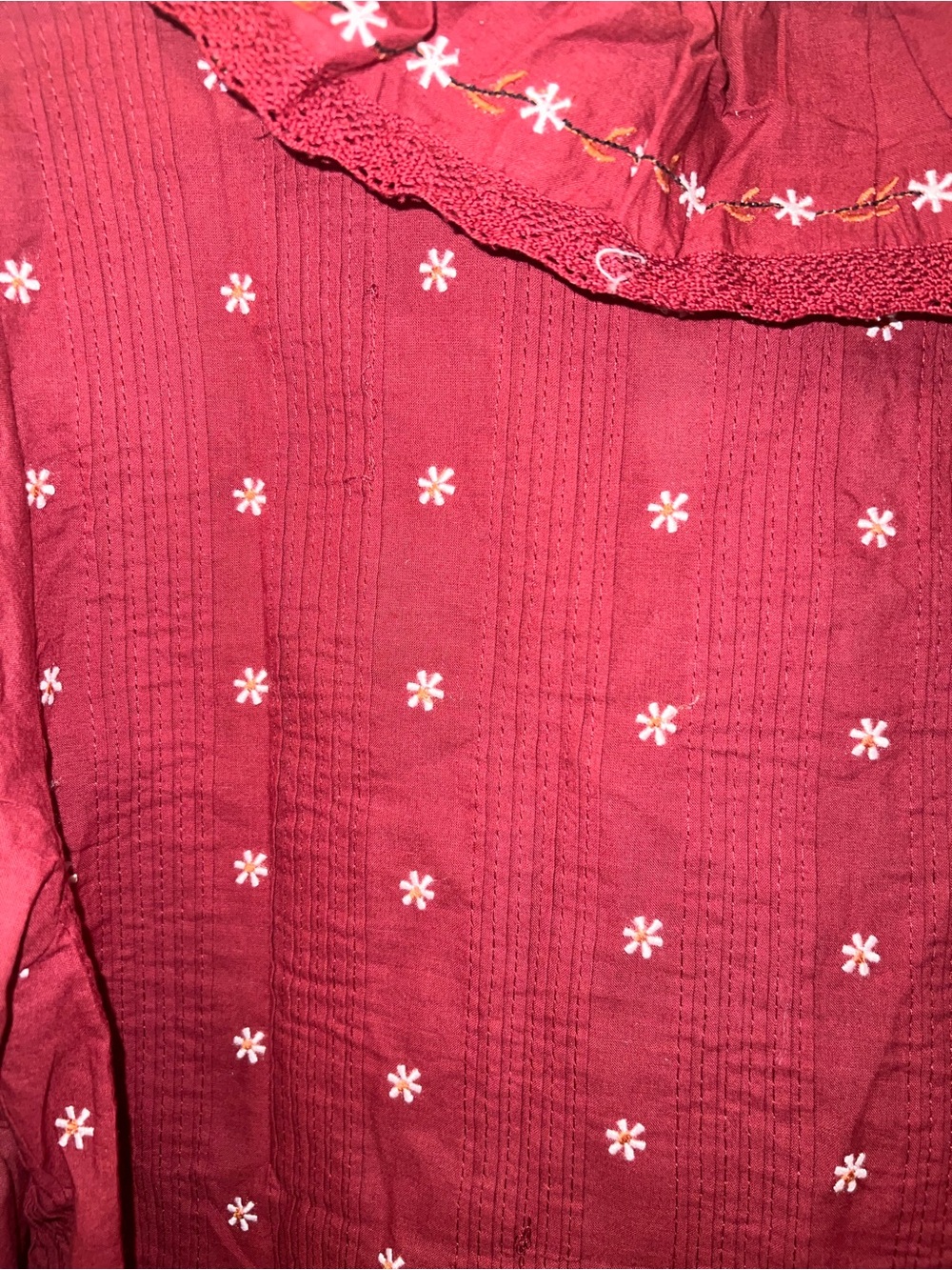 Embroidered Ruffle Red Blouse - Women - Picture 6 of 6